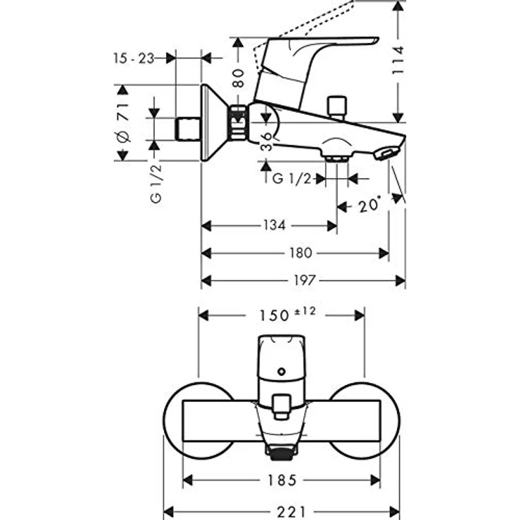 hansgrohe Focus Aufputz Wannenarmatur (für 2 Funktionen) Chrom – Bild 2