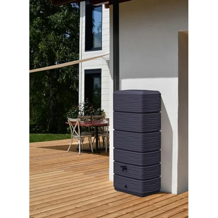 Ondis24 Regenwasser Wandtank Regenfass Eco 300 Liter Graphit anthrazit inkl. Wasserhahn - LANGLEBIG, HINGUCKER, PLATZSPAREND, VARIABEL, WARTUNGSARM – Bild 2