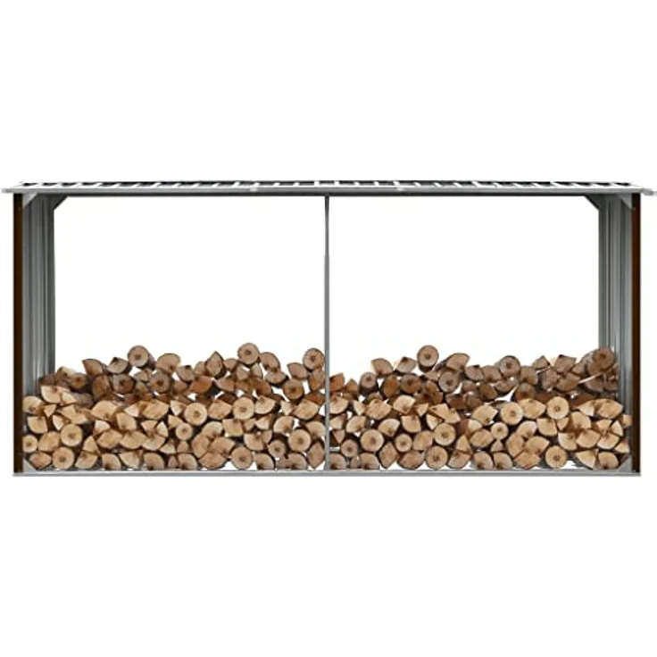 vidaXL Brennholzlager Kaminholzunterstand Brennholzregal Brennholzunterstand Kaminholzständer Holzlager Verzinkter Stahl 330x92x153cm Braun – Bild 2