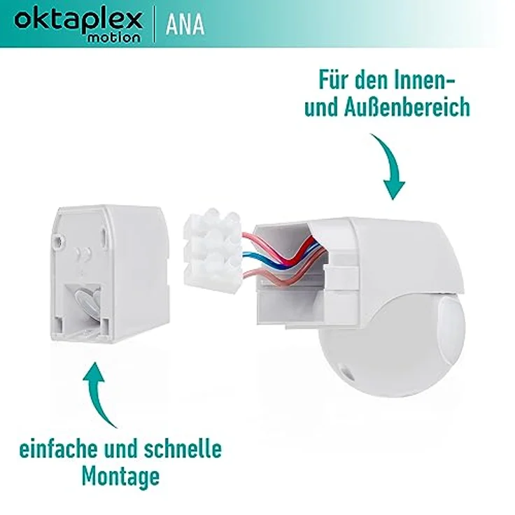Oktaplex Ana Bewegungsmelder Aussen schwenkbar 230V IP44 180° Bewegungssensor 12m Reichweite weiß Aufputz Infrarot-Sensor – Bild 4