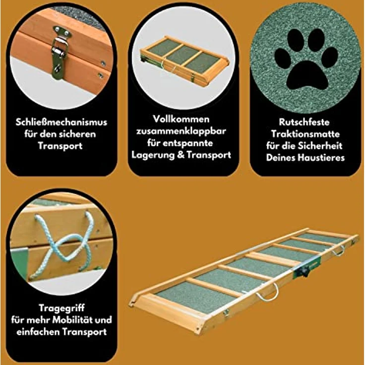 Klappbare Hunderampe, gelenkschonende Kofferraumrampe aus Holz, Auto Einstiegshilfe für Hunde, Katzen, Nager und andere Heimtiere – Bild 2