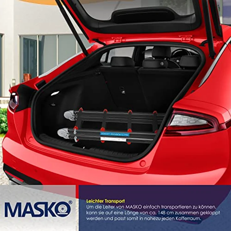 Masko Aluminium Teleskopleiter Multifunktionsleiter Aluleiter Klappleiter Anlegeleiter 5.10m - 4x5 Sprossen Black-Rot – Bild 6