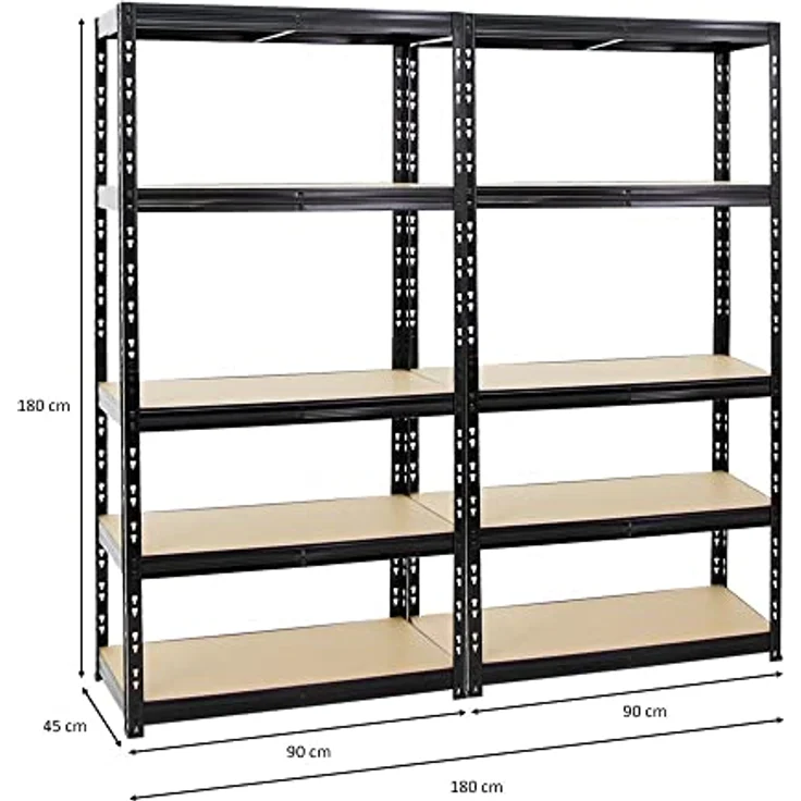 Proregal Schwerlastregal Mega Deal Tiger, 180 x 180 x 45 cm, Traglast pro Boden 265 kg, 5 höhenverstellbare Böden, Schwarz – Bild 2