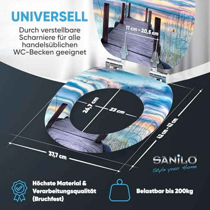 Sanilo WC Sitz Sunset, Holz-Toilettendeckel mit Absenkautomatik, antibakterieller Oberfläche, 47x37.7 cm – Bild 5