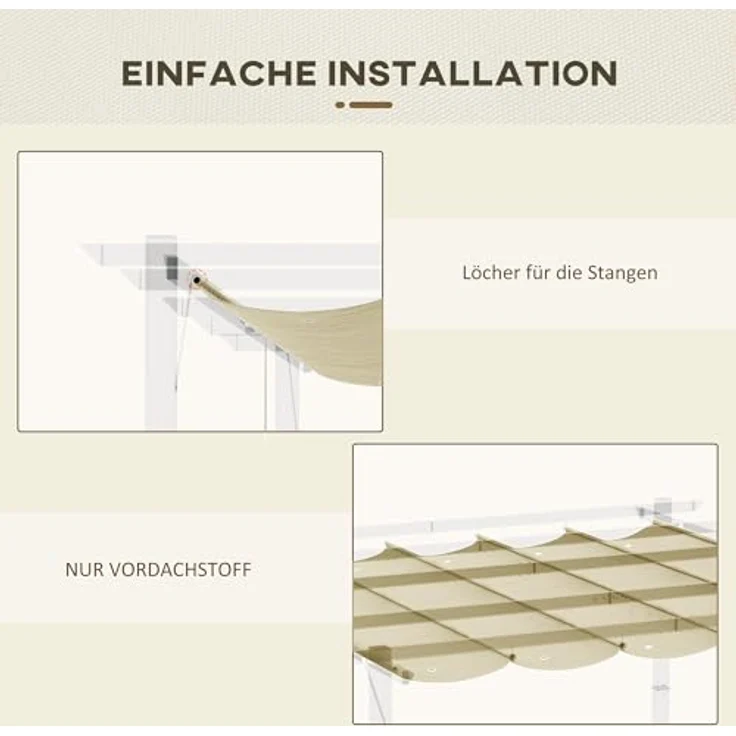 Outsunny Pavillon-Ersatzdach für 3 x 3 m Pergola mit Regenabflusslöchern, 180 g/m², 250 x 255 cm, Beige – Bild 6