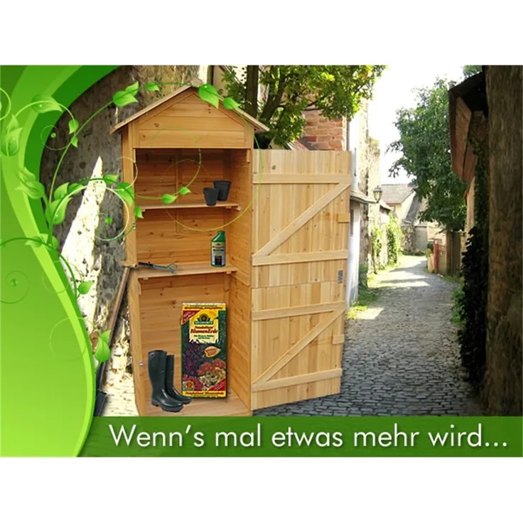 Feel2Home Gerätehaus Holz Gartenschrank mit 2 Regalböden, witterungssicher, vormontierte Dacheindeckung, naturfarben