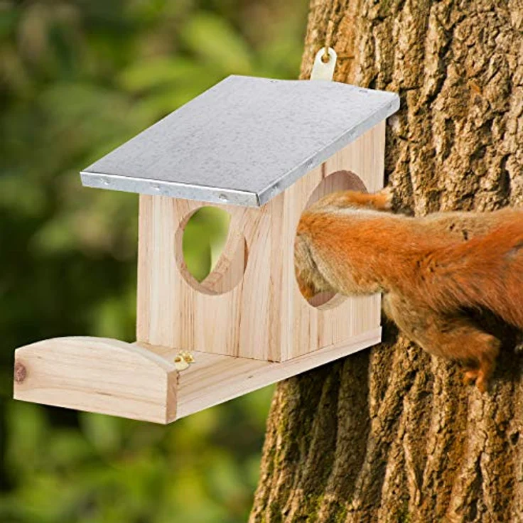 Relaxdays - Eichhörnchen Futterhaus, Kobel aus Holz, wetterfestes Metall Dach, zum Aufhängen, Garten Futterstation, braun - Preisvergleich – Bild 3