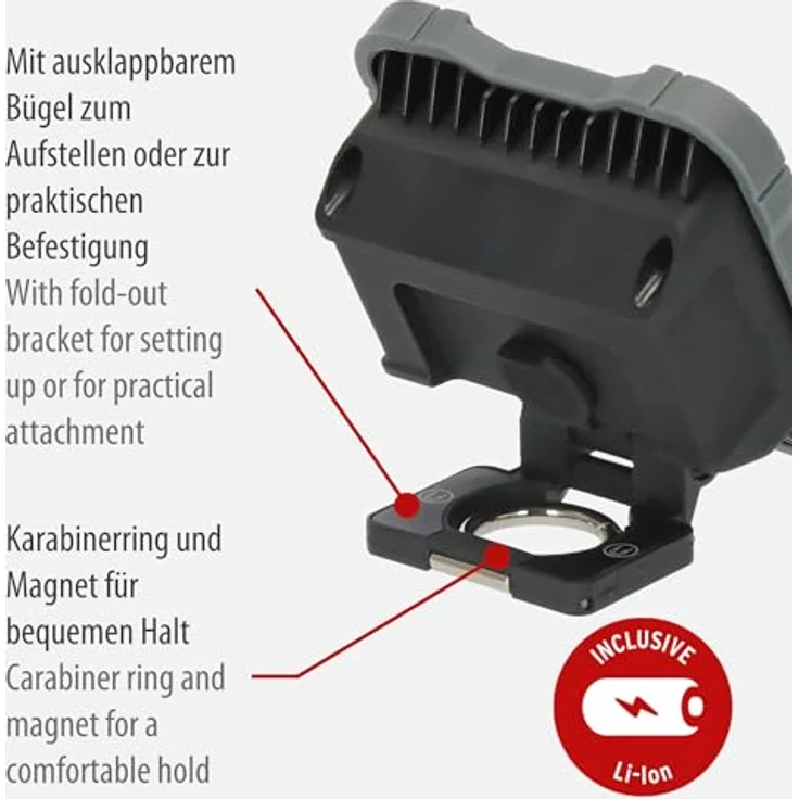 Brennenstuhl Akku LED Arbeitsstrahler SH 1000 MAC, 1000lm, IP54, Magnet und Karabinerring, robustes Gehäuse, schwarz – Bild 4