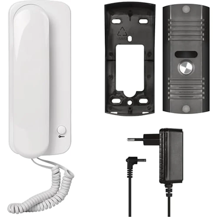 EMOS Audio-Türsprechanlage Set, Aufputzmontage, elegantes Design mit Türöffner, weißer Telefonhörer und graue Metall-Türklingel – Bild 2