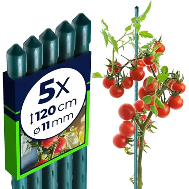 KADAX Pflanzstäbe 120 cm x 11 mm, 5er Set – Wetterfeste Pflanzenstütze aus beschichtetem Stahl für Garten, stabil und rostfrei – Bild 1