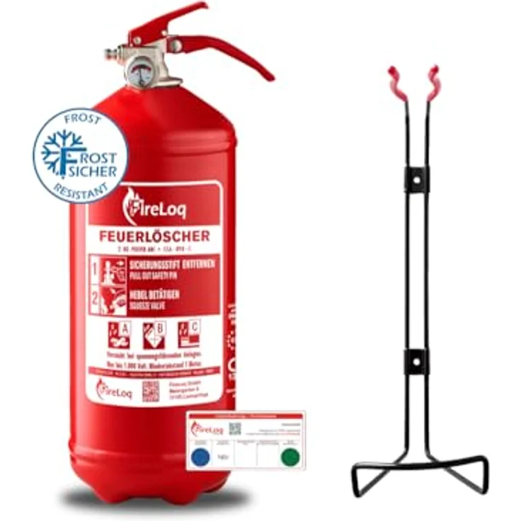 FireLoq 2kg Pulver Feuerlöscher für Brandklasse ABC, 13A | 89B | C, Dauerdruck mit Wandhalter und Manometer, inkl. Prüfnachweis – Bild 1