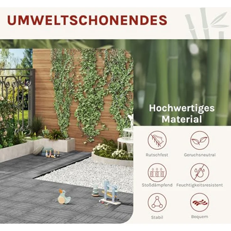 WPC Terrassenfliesen in Holzoptik, Bodenbelag mit Klicksystem, 11 Stück hellgrau – Bild 2