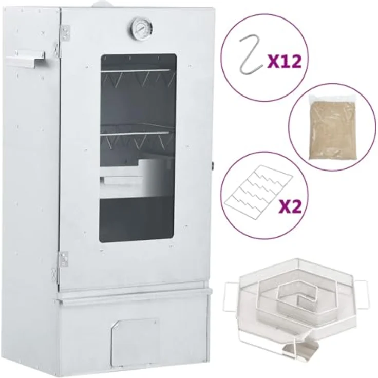 vidaXL Räucherofen, Räucherschrank mit Holzspänen und Kaltrauchgenerator, Verzinkter Stahl mit Thermometer, große Räucherkammer für Außen – Bild 2