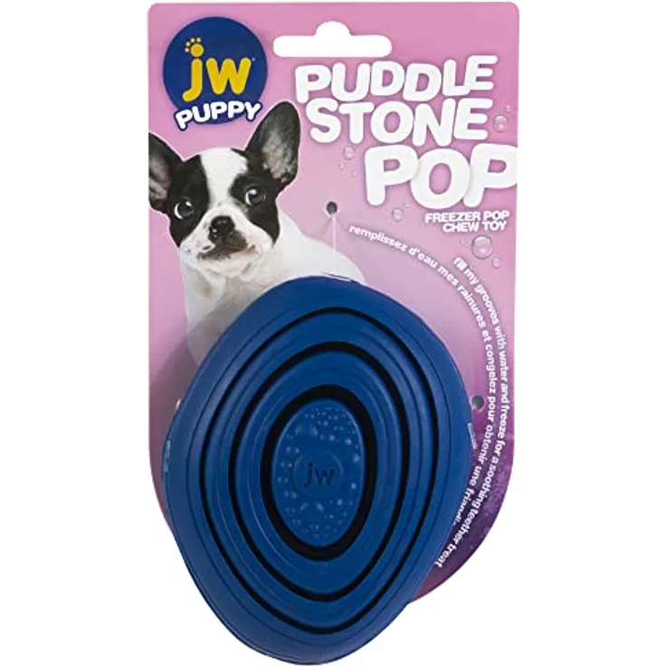 JW Puddle Stone Pop – Zahnspielzeug zur Linderung von Welpen – Beißring für Welpen – weicher und robuster strukturierter Gummi – Massage des Zahnfleisches – Einheitsgröße