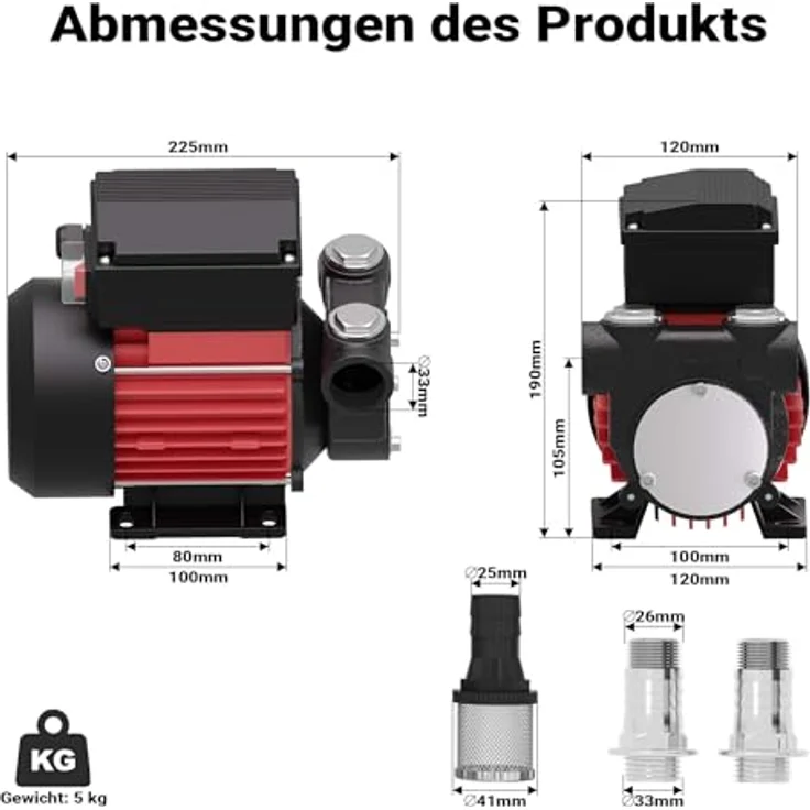WilTec WilTec - Selbstansaugende Dieselpumpe 230V mit 60l-min, 2m Ansaughöhe, Dieselöl & Heizöl – Bild 4