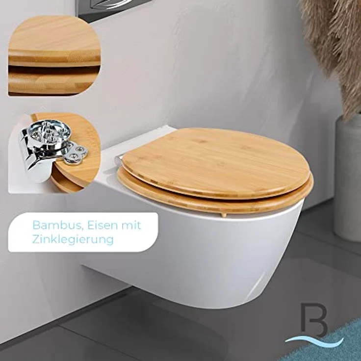 Bath4U WC Sitz aus Bambus, Soft-Close mit Absenkautomatik, 37,5 x 43,5 cm, bis 150 kg Belastbarkeit – Bild 4