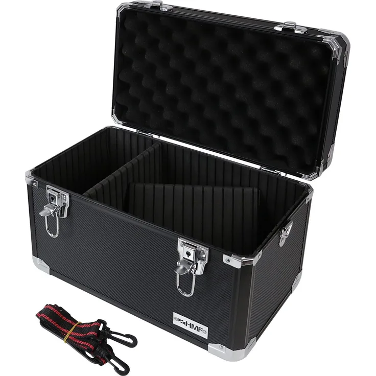 HMF Aufbewahrungsbox 14801, Kamerakoffer mit individueller Facheinteilung, robuste Alu Transportkiste, 40x27,5x23,5 cm, schwarz