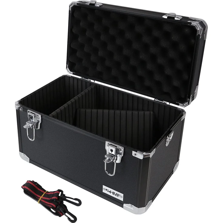 HMF Aufbewahrungsbox 14801, Kamerakoffer mit individueller Facheinteilung, robuste Alu Transportkiste, 40x27,5x23,5 cm, schwarz