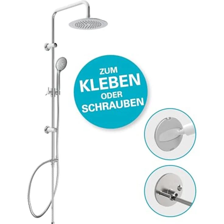 EISL DX12009 Duschset zum Kleben, Duschgarnitur mit Regendusche, Überkopfbrauseset ohne Bohren, Duschsystem ohne Armatur, Duscharmatur mit Regenwalddusche und Handbrause mit 3 Strahlarten, Chrom – Bild 2