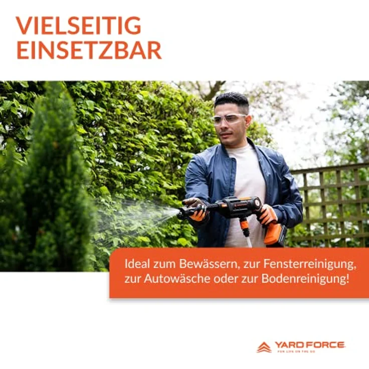 Yard Force AquaJet Akku-Hochdruckreiniger LW C02A für Bewässerung, Reinigung & Desinfektion, 20V / 2,5 Ah, max. 22 bar Druck, Durchflussmenge 180 L/h, mit Akku – Bild 5
