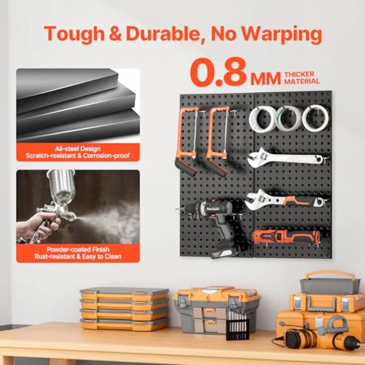 VEVOR Werkzeugwand 2er-Set, 61 x 30 cm, robustes Metall-Pegboard mit Zubehör, hohe Tragfähigkeit bis 40 kg, schwarz – Bild 3