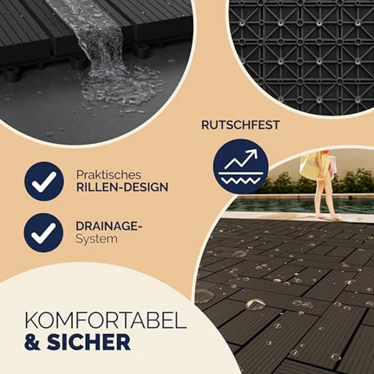 Casaria WPC Fliesen 66x Mosaik Anthrazit Holzfliesen 30x30cm – Bild 5