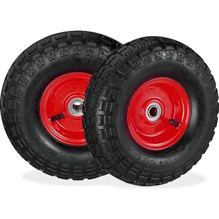 2x Sackkarrenrad 4.1-3.5-4, luftbereifte Ersatzräder, 16mm Achse, bis 136kg, Stahlfelge, 260x85mm, schwarz-rot – Bild 2