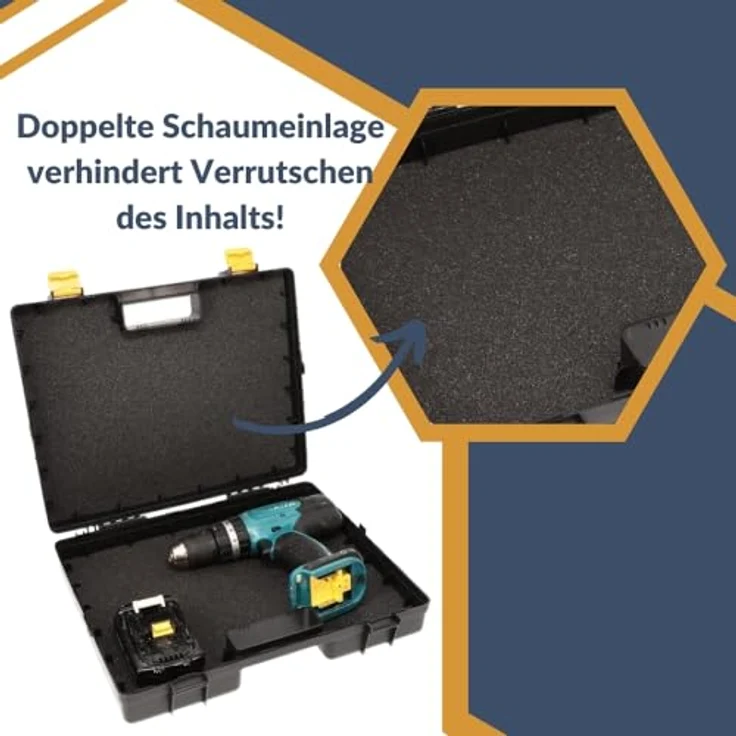 GarPet Werkzeugkoffer Maschinenkoffer leer universal für Elektrowerkzeuge Schaumstoffeinlage, doppelte Schaumeinlage, hochwertiges Polypropylen, stoßfest, 37 x 31,5 x 10 cm, schwarz – Bild 4
