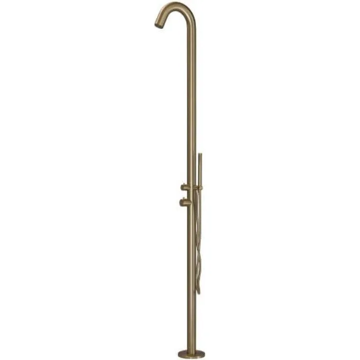 Ideal Eichenwald Gartendusche SYLT Gold V4A, Kalt- und Warmwasser Außendusche mit Handbrause, Edelstahl in Gold