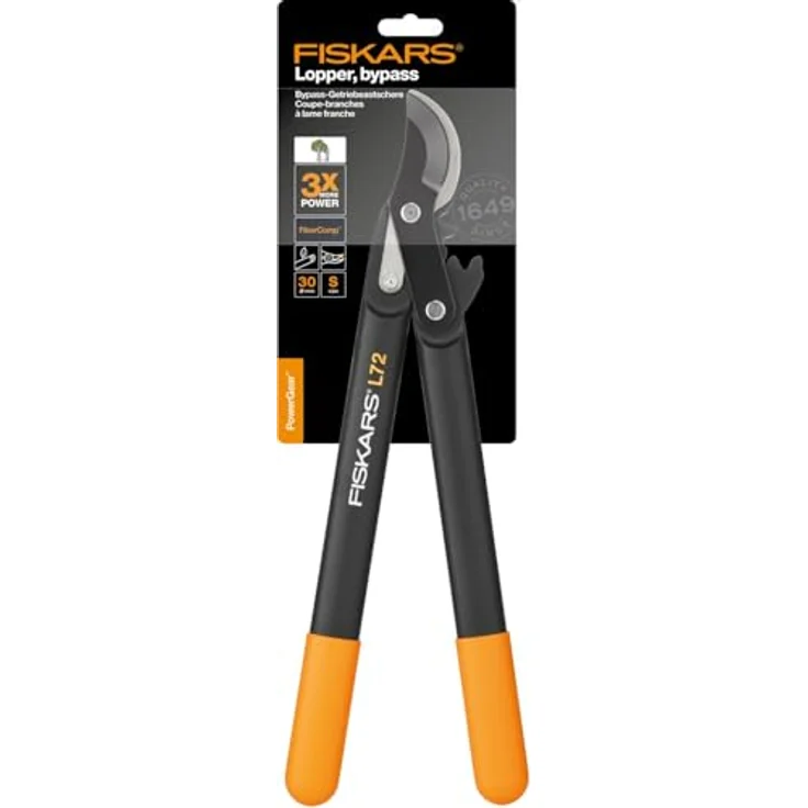 Fiskars PowerGear II Bypass-Getriebeastschere für frisches Holz, Antihaftbeschichtet, Gehärteter Präzisionsstahl, Länge 46 cm, Schwarz-Orange, L72, 1001555 – Bild 6
