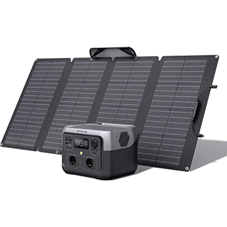 EcoFlow RIVER 2 MAX, Tragbare Powerstation mit 512Wh und 160W faltbarem Solarpanel, 1000W Leistung, ultraleicht 6kg