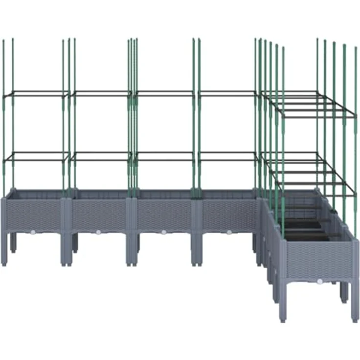 vidaXL Pflanzkübel mit Rankgitter, Blumenkübel mit Rattan-Optik, Blumenkasten für Terrasse Garten, Gartenspalier Pflanzkasten, Grau PP – Bild 3