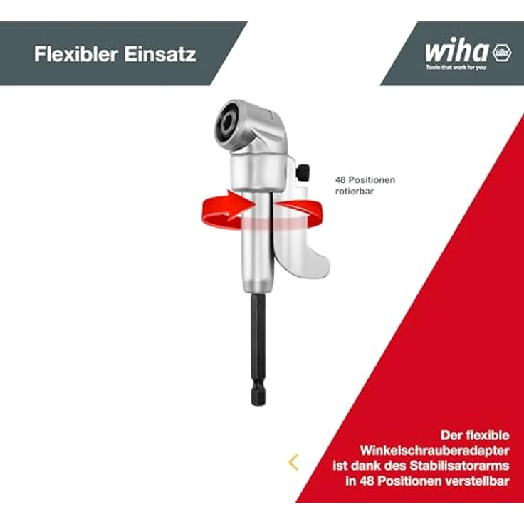 Wiha Winkelschraubvorsatz (32311), 105° abgewinkelter Kopf, Schnellwechsel, 130 mm, für DIN 3126 Bits, mattverchromt – Bild 2