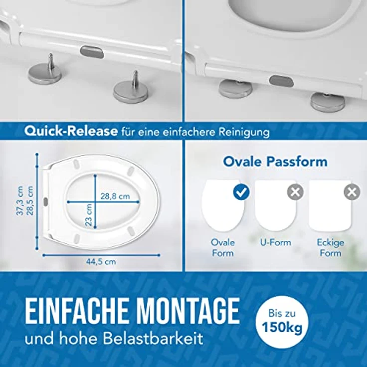 Lion Home WC Sitz, Duroplast mit Absenkautomatik bis 150 kg, Quick-Release Funktion, oval – Bild 2