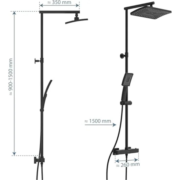 Schütte Duschsystem 'Trento' mit Thermostat schwarz eckig, Handbrause mit 3 Strahlarten – Bild 4