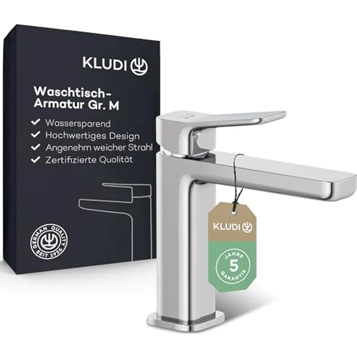 OTTO KLUDI-X3 Waschtischarmatur 422880581, Einlochmontage, Chrom, Keramikkartusche mit Heißwasserbegrenzung, Durchflussmenge 45 l/min.