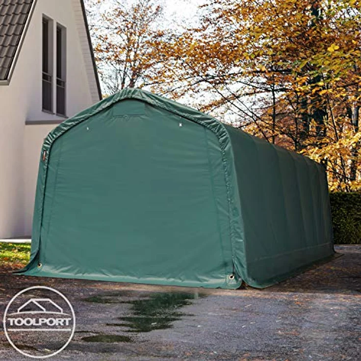 TOOLPORT Garagenzelt Carport 3,3 x 7,2 m, dunkelgrün, wasserdichte PRIMEtex-Plane, stabile Stahlkonstruktion, wind- und schneelastgeprüft – Bild 2