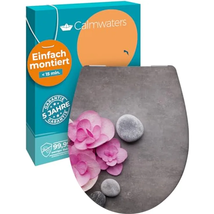 Calmwaters WC Sitz Motiv Wellness Orchidee, Duroplast mit Absenkautomatik und antibakterieller Oberfläche, oval