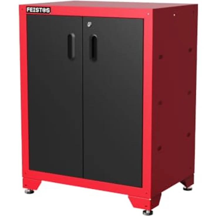 FEISTOS Werkbank Juno 12, modulare Werkstatteinrichtung mit Lochwand, Schwarz/Rot, 462x46x198 cm, inkl. abschließbare Schränke und höhenverstellbare Füße – Bild 8