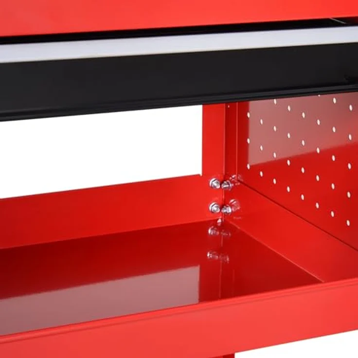 HOMCOM Werkzeugwagen Werkstatt-Rollwagen, 3 Ebenen, max. Traglast 60 kg, schwarz-rot, 82 x 35 x 76 cm – Bild 9