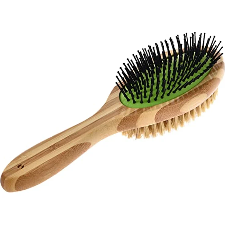 Dehner Lieblinge Hunde- und Katzenfellpflege, 2 in 1 Zupfbürste, ca. 23.5 x 7 cm, Bambus/Kunststoff/Naturmaterial, braun – Bild 1