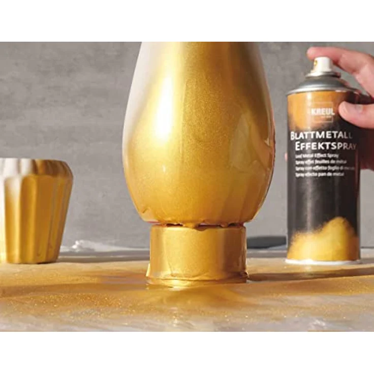 Kreul Sprühfarbe Blattmetall Effect-Spray, 400 ml, Gold, dekorativer und schnell trocknender Acryllack für Innen/Außen, wetterfest und lichtecht – Bild 3