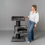 RHRQUALITY XXL Kratzbaum Maine Coon Lounge Retreat - Robuste Kratzsaul - Blackline Dunkelgrau - 110cm Höhe