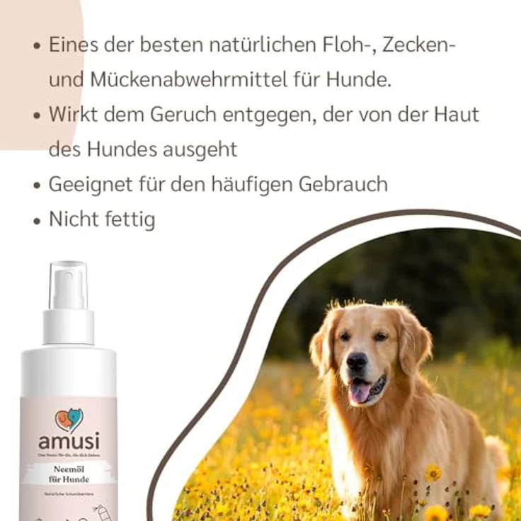 Amusi Neemöl-Zeckenspray für Hunde, Natürliches Schutzspray gegen Zecken und Insekten, 250 ml, Vegan, Ohne Parabene und Nickel – Bild 3