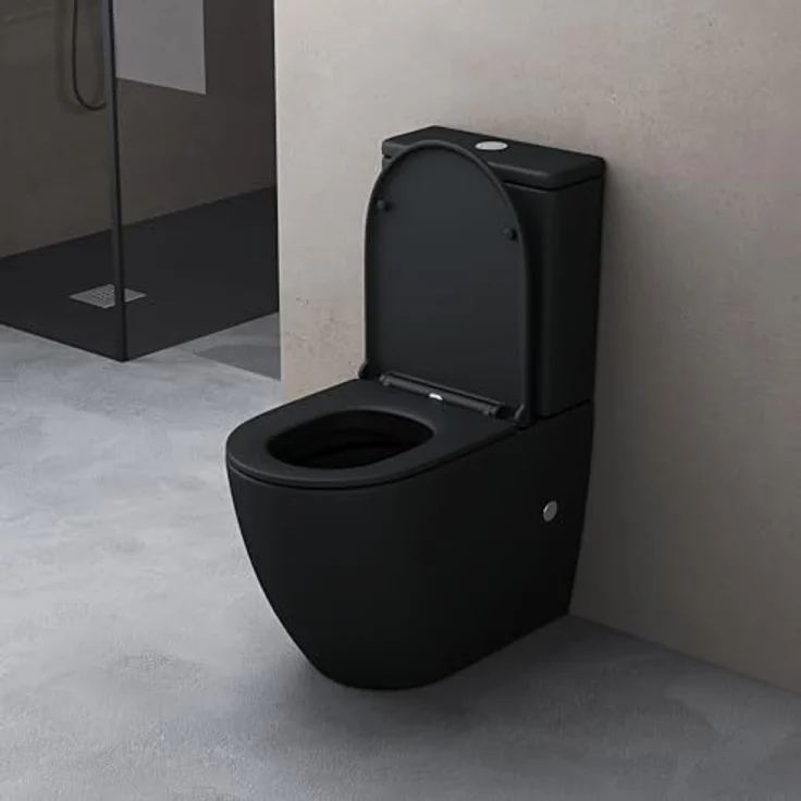 doporro Stand-WC S179T schwarz matt inkl. Softclose Absenkautomatik 36x63x82cm spülrandlos – Bild 2