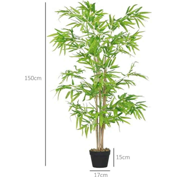 Outsunny HOMCOM künstlicher Bambus groß 150cm Kunstpflanze, Plastik Künstliche Pflanzen im Topf, Fake Plant Bambus wie echt mit Kunstmoos für Wohnzimmer Schlafzimmer Büro Garten Moderne Dekoration, grün – Bild 5