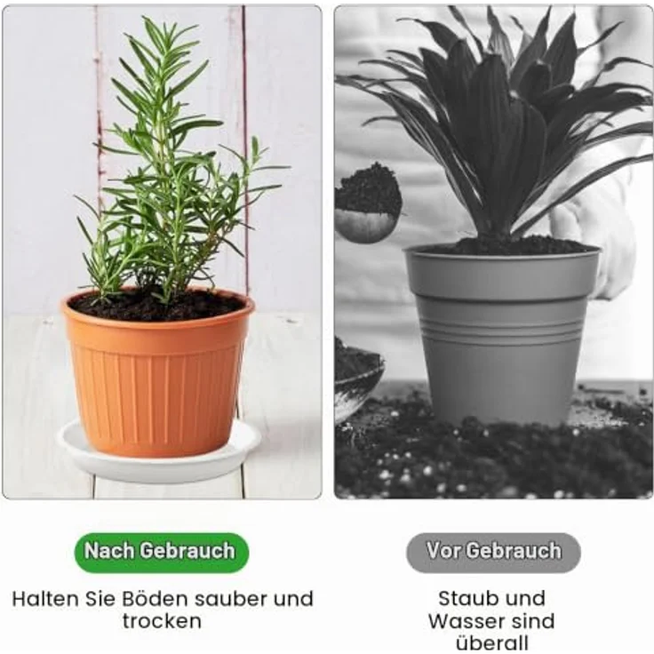 HFDONGL Blumentopf Untersetzer, 16 Stück Kunststoff rund mit wasserdichtem Design, Weiß, inklusive 18 Etiketten für Innen- und Außenpflanzen – Bild 5