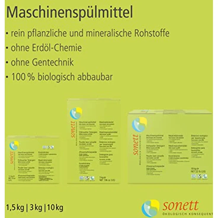 Sonett Maschinenspülmittel 3 kg, biologisch abbaubar, duftneutral, für Haushalts-Geschirrspülmaschinen – Bild 3