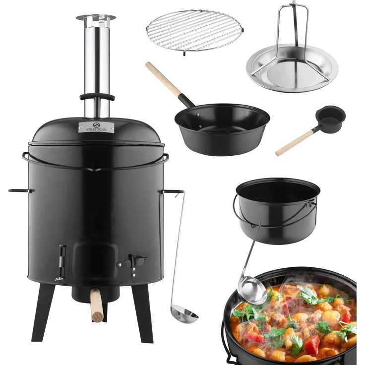 Strattore Holzkohlegrill 5in1 Gulaschkanone / Gulaschkessel 19 Liter in Schwarz