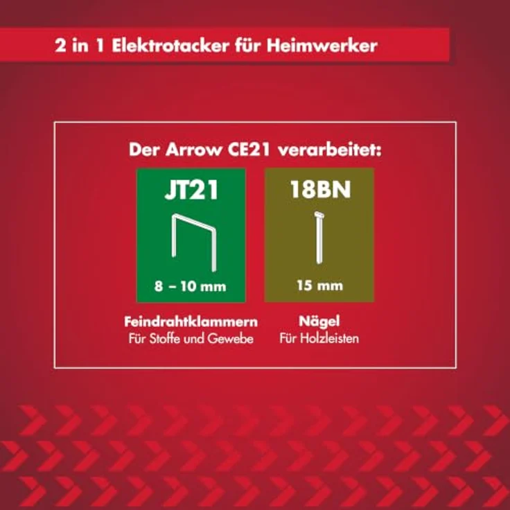 Arrow Elektrotacker CE21, für Feindrahtklammern 8 mm - 10 mm und Nägel, kompaktes Design für DIY-Projekte – Bild 5